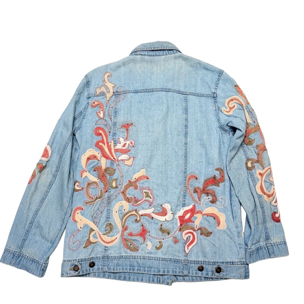 Y2K Chicos Embroidered Cotton Denim Medium Women Jacket Boho Artsy Festival - Picture 3 of 12